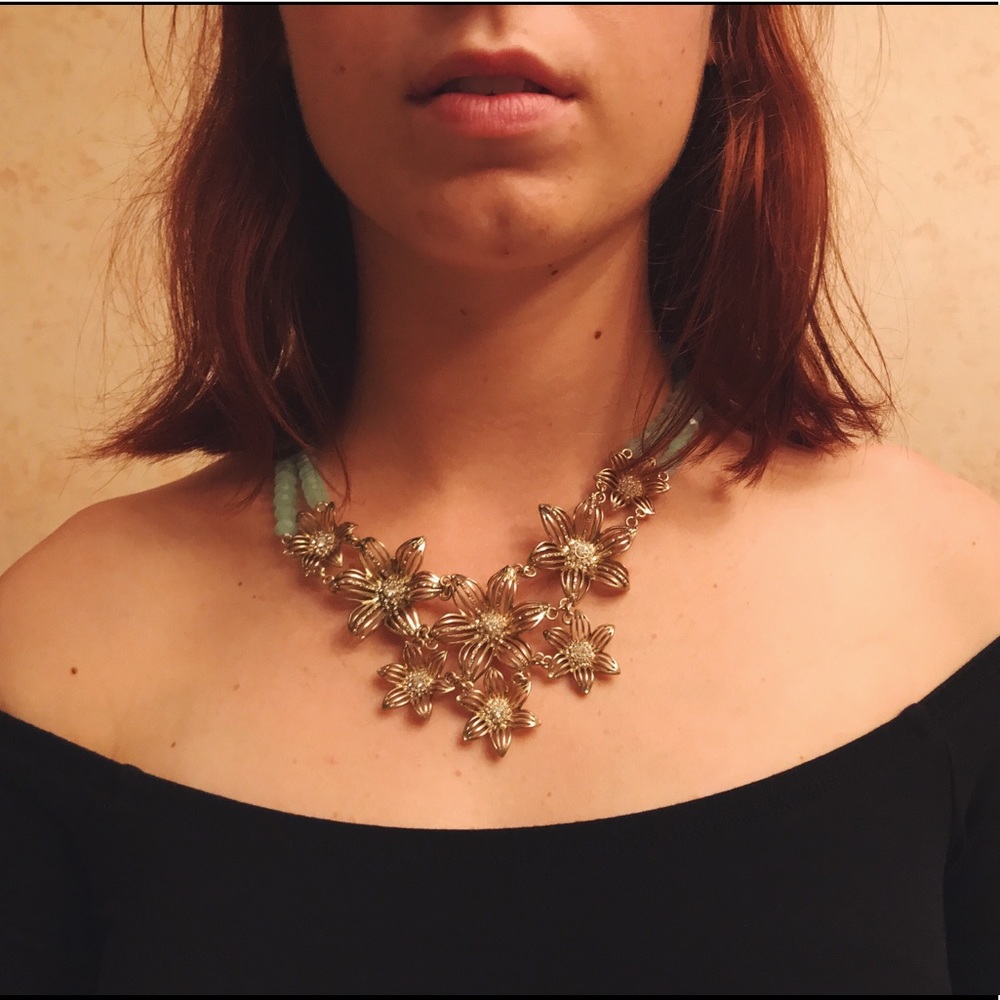 Anthropologie Blue Floral Beaded Necklace
